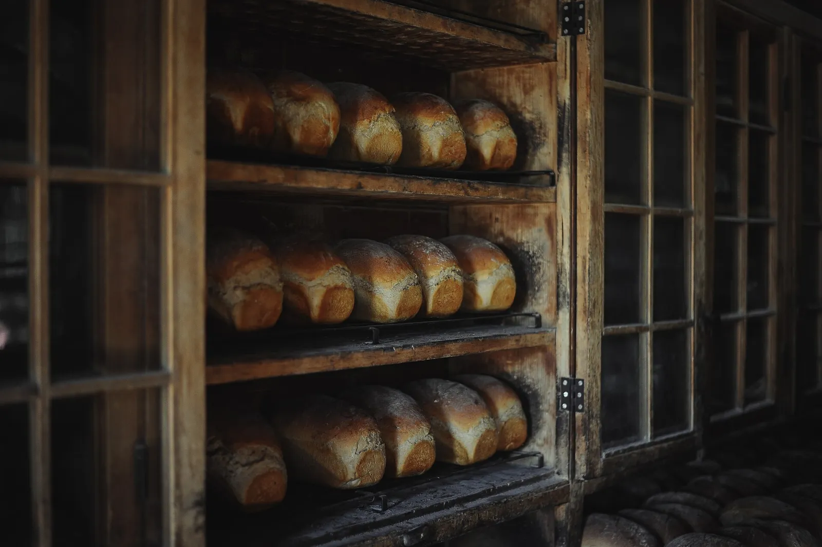 Loaves of bread on bakery shelves. The photo was not taken at a Clermont bakery.