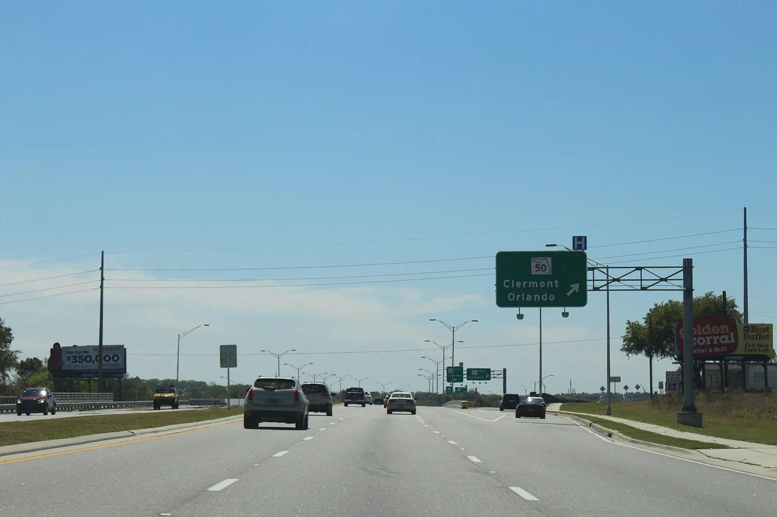 Southbound U.S. 27 at the exit for State Road 50 to Clermont and Orlando.